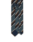 Double Stripe Teal Blue, Brown & Navy Woven Silk Tie