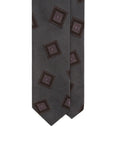 Lilac Square Medallion Pattern Charcoal Grey Woven Silk Tie