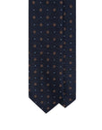 Brown Floral Dot Pattern Dark Navy Woven Silk Tie