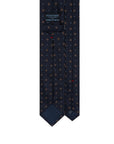 Brown Floral Dot Pattern Dark Navy Woven Silk Tie