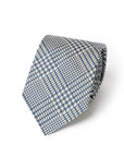 Glen Check Pattern Blue & Ivory Woven Silk Tie