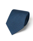 Blue Geometric Square Pattern Dark Navy Printed Silk Tie