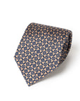 Chain Link Pattern Sand Beige & Navy Printed Silk Tie