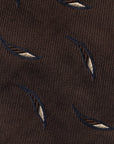Leaf Motif Pattern Dark Brown Woven Silk Tie