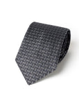 Geometric Basket Pattern Charcoal Gray Woven Silk Tie