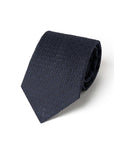 Geometric Basket Pattern Dark Navy Woven Silk Tie
