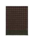 Medallion Pattern Dark Brown & Olive Green Wool-Silk Scarf