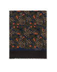 100th Anniversary Big Floral Pattern Navy, Olive Green & Rust Orange Wool Scarf
