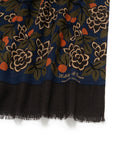 100th Anniversary Big Floral Pattern Navy, Olive Green & Rust Orange Wool Scarf