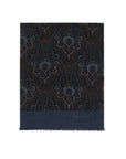 Oriental Paisley Pattern Dark Navy, Blue & Brown Wool Scarf