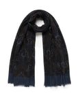 Oriental Paisley Pattern Dark Navy, Blue & Brown Wool Scarf