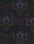Oriental Paisley Pattern Dark Navy, Blue & Brown Wool Scarf