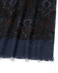 Oriental Paisley Pattern Dark Navy, Blue & Brown Wool Scarf