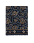 Floral Paisley Pattern Navy, Blue & Brown Wool Scarf