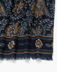 Floral Paisley Pattern Navy, Blue & Brown Wool Scarf