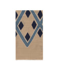 Big Diamond Pattern Sand Beige, Steel Blue & Navy Wool-Modal Scarf
