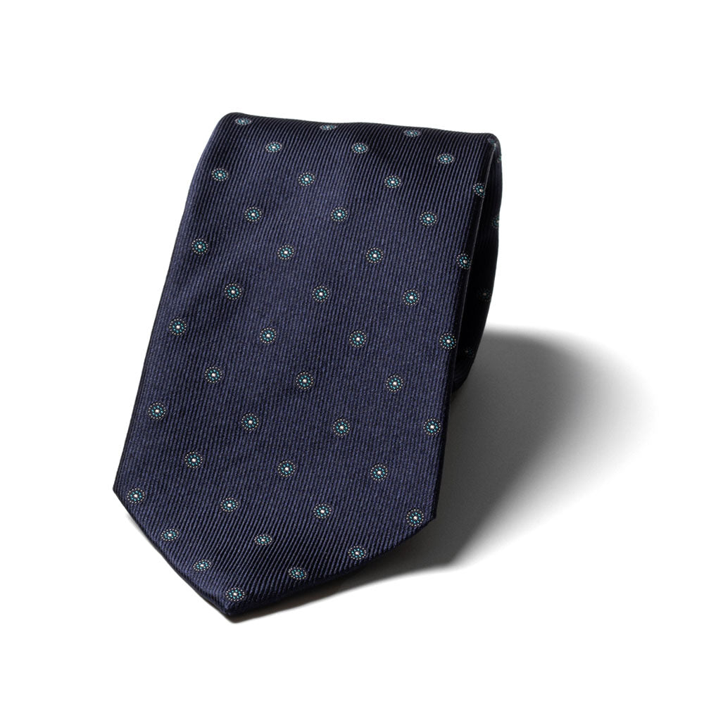 Dot Medallion Classic Navy Woven Silk