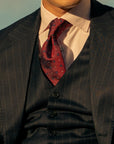 Navy Floral Dot Pattern Burgundy Woven Silk Tie
