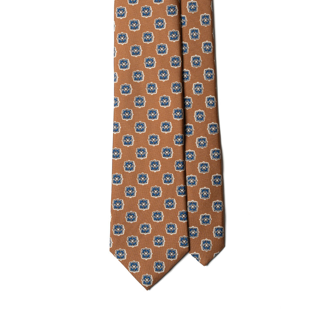 Floral Medallion Camel Brown Printed Silk