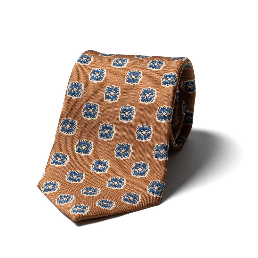 Floral Medallion Camel Brown Printed Silk