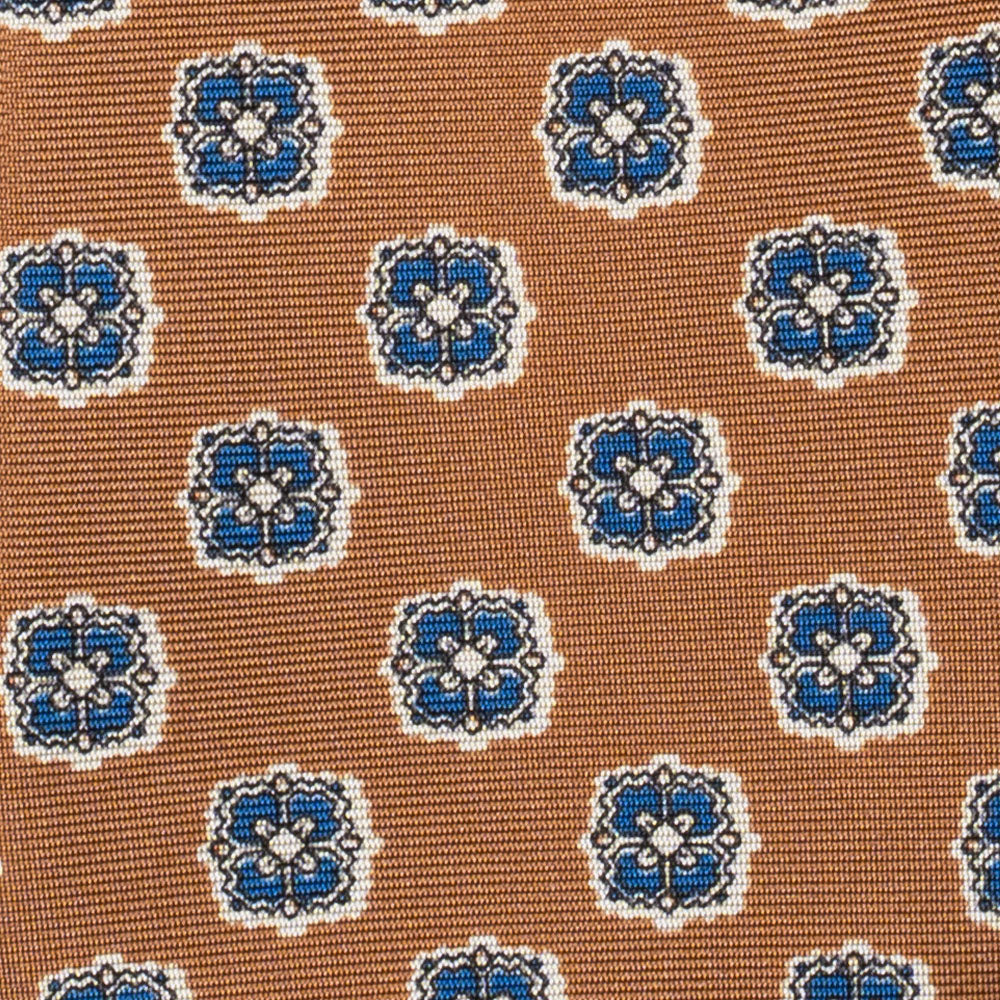 Floral Medallion Camel Brown Printed Silk