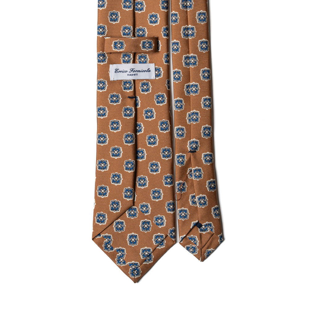 Floral Medallion Camel Brown Printed Silk
