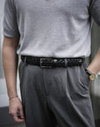 Jet Black Braided Calf Leather Square Buckle Belt