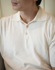 Cream White Cotton Short-Sleeve Knit Polo