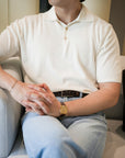 Cream White Cotton Short-Sleeve Knit Polo