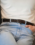 Espresso Brown Braided Calf Leather Square Buckle Belt