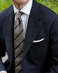 Navy Stripe Sand Beige Woven Silk Tie