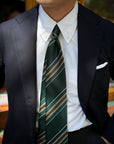 Multi-Stripe Dark Green, Teal Blue & Camel Brown Woven Silk Tie