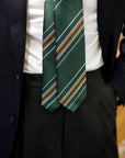 Multi-Stripe Dark Green, Teal Blue & Camel Brown Woven Silk Tie