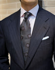 Lilac Square Medallion Pattern Charcoal Grey Woven Silk Tie