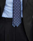 Blue Floral Medallion Pattern Navy Printed Silk Tie