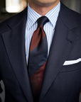Block Stripe Rust Brown & Dark Navy Woven Silk Tie