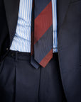 Block Stripe Rust Brown & Dark Navy Woven Silk Tie