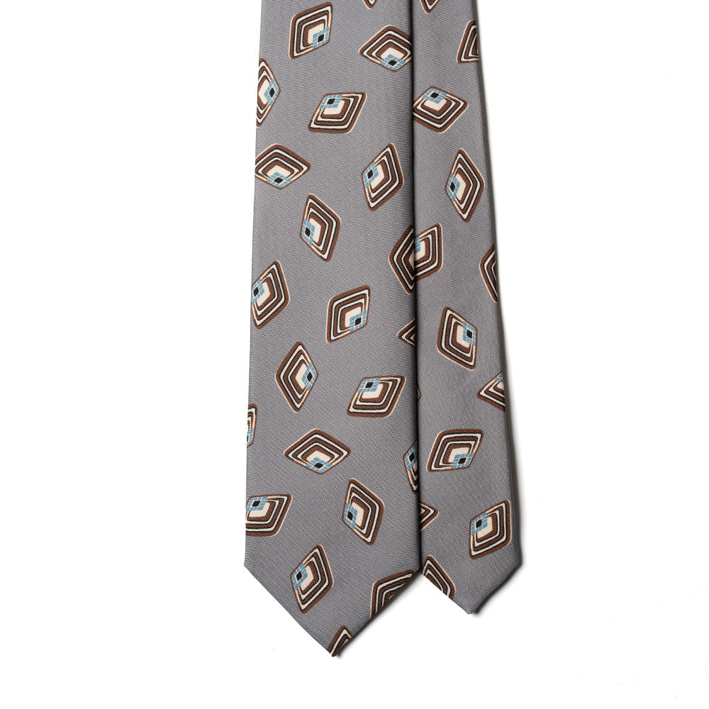 Diamond Medallion Pastel Grey Printed Silk Tie
