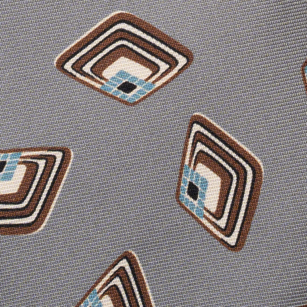 Diamond Medallion Pastel Grey Printed Silk Tie