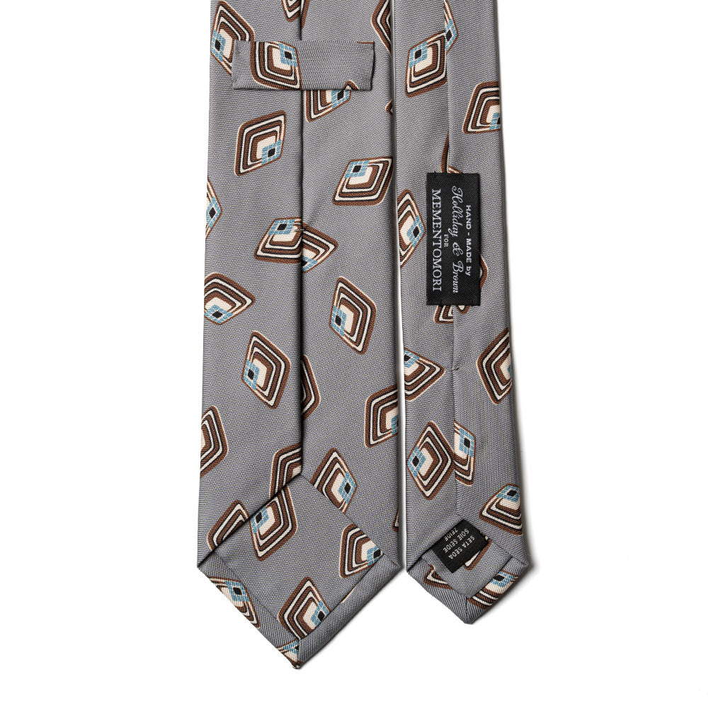 Diamond Medallion Pastel Grey Printed Silk Tie
