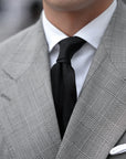 Jet Black Herringbone Pattern Woven Silk Tie
