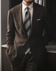 Multi Stripe Dark Brown Teal Blue Woven Silk Tie