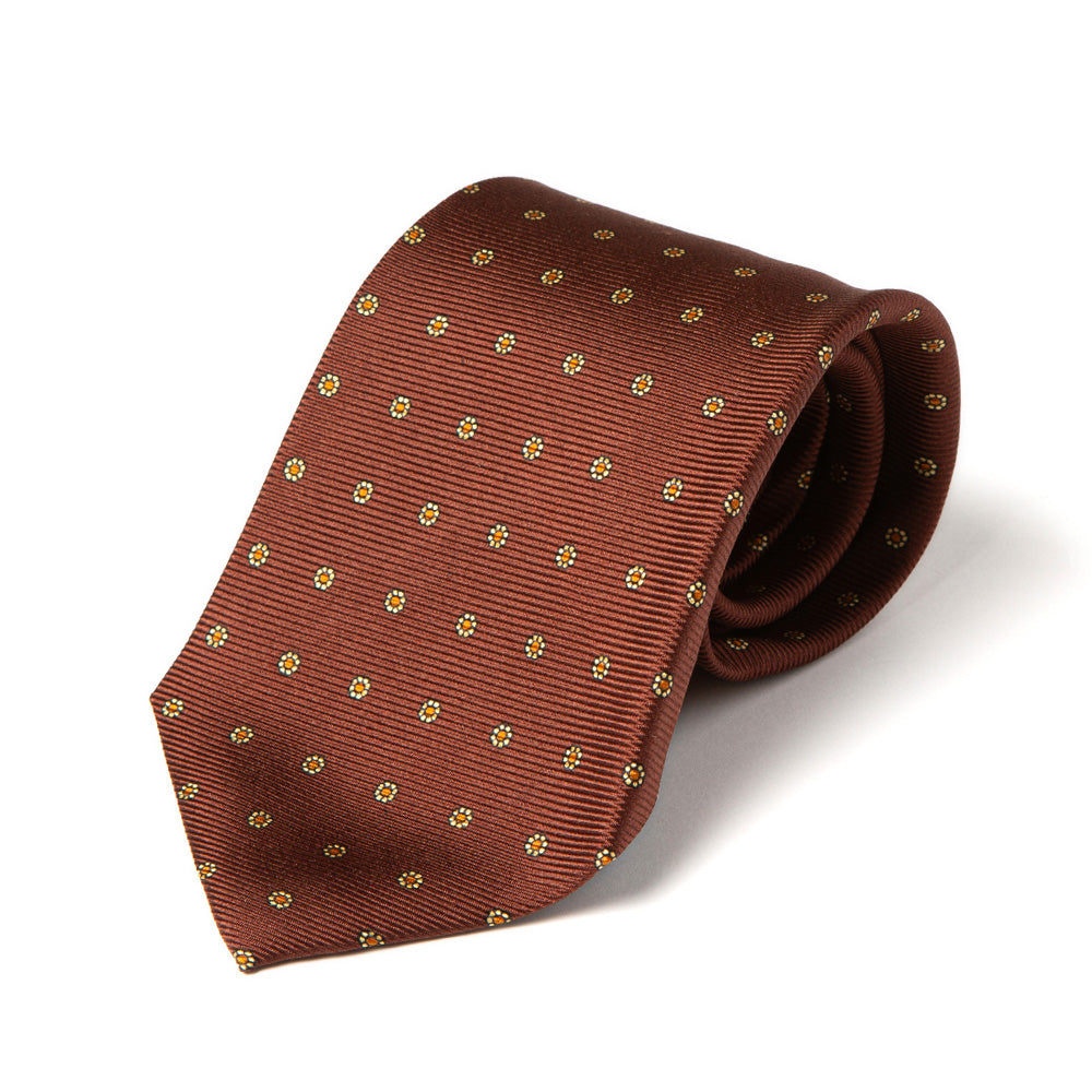 Canepa Yellow Fiore Pattern Burgundy Printed Silk Tie