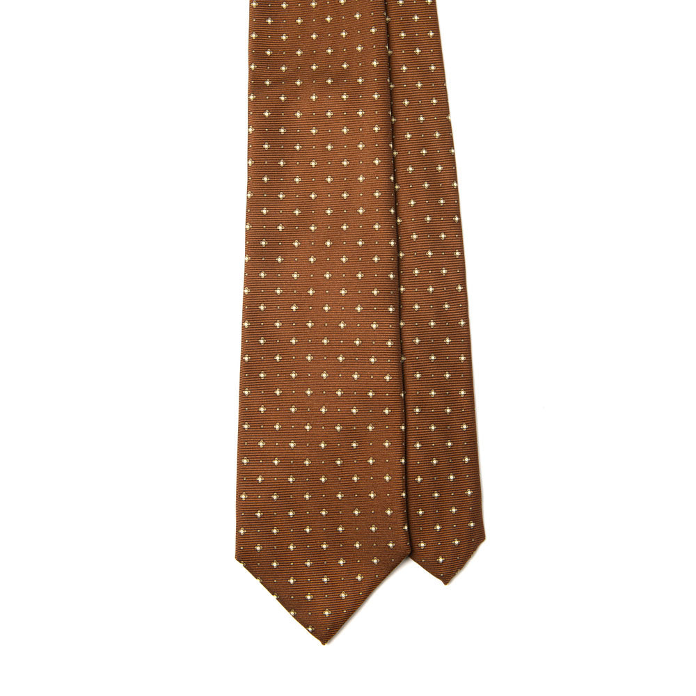 Canepa Clover & Dot Pattern Brown Printed Silk Tie