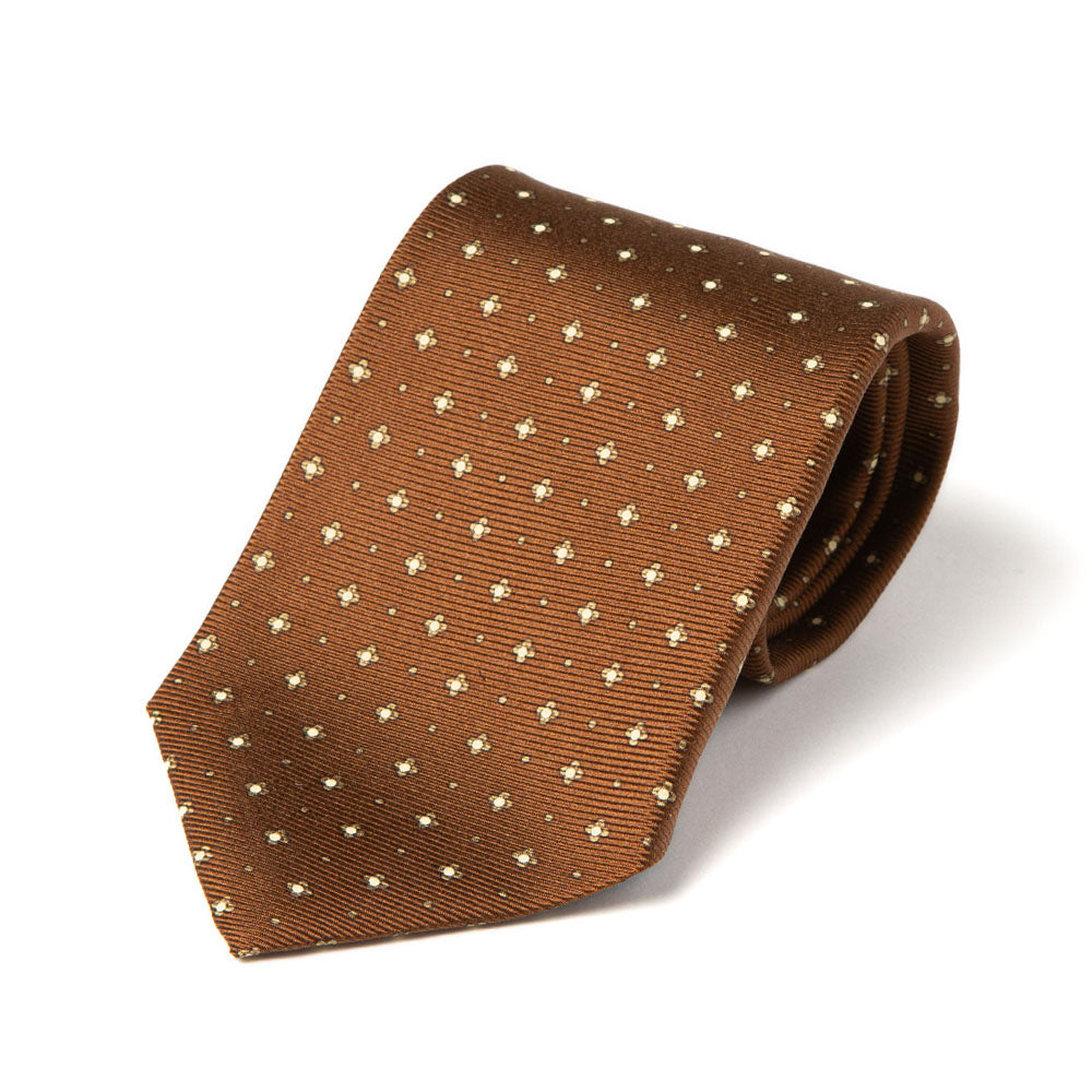 Canepa Clover & Dot Pattern Brown Printed Silk Tie
