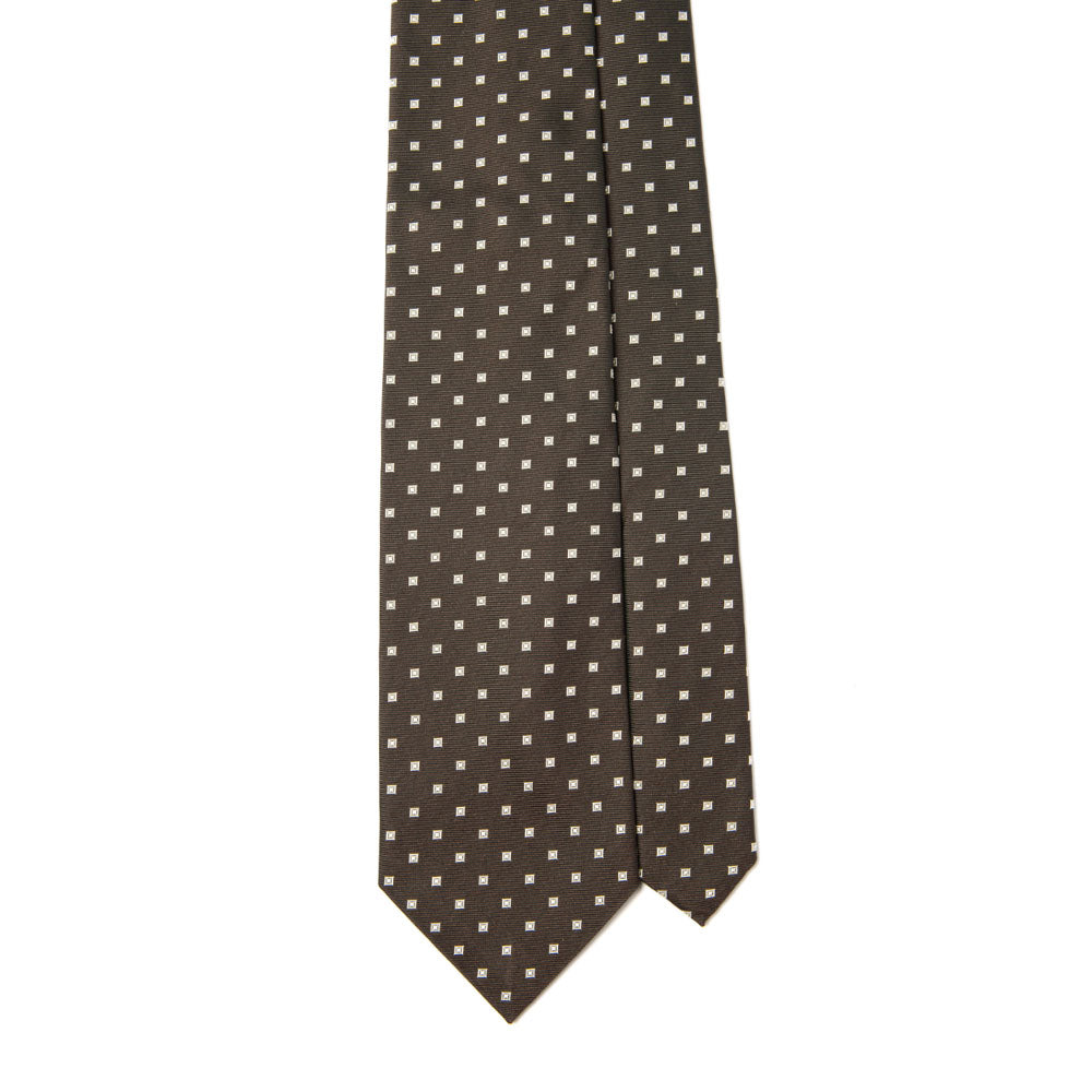 Canepa Micro Double Square Pattern Brown Woven Silk Tie