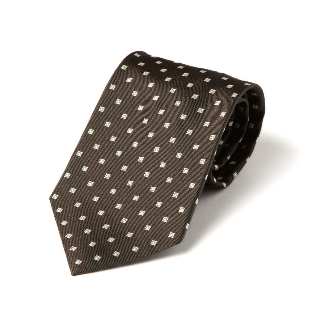 Canepa Micro Double Square Pattern Brown Woven Silk Tie