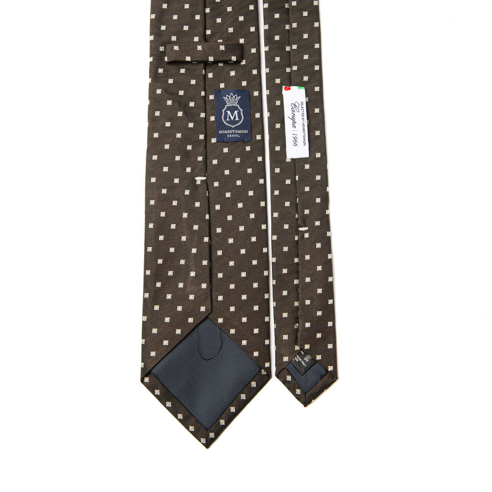 Canepa Micro Double Square Pattern Brown Woven Silk Tie