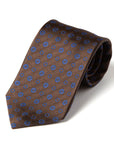 Canepa Navy Flower & Circle Pattern Brown Woven silk Tie