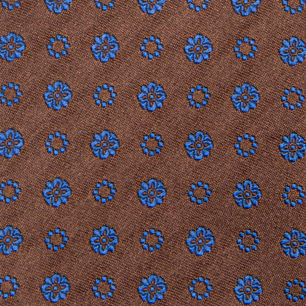 Canepa Navy Flower & Circle Pattern Brown Woven silk Tie